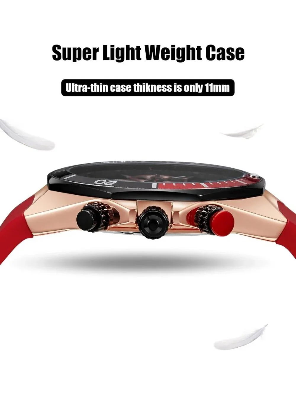 Men's Red Analog Quartz Silicone Strap Chronograph Waterproof Luxury Wrist Watch
